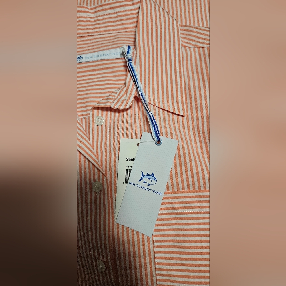 NWT Southern Tide Cam Stripe Poplin Long Sleeve Button Dress: Color- Conch Shell - Picture 13 of 16